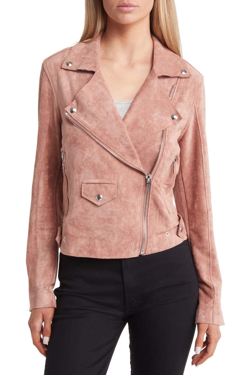 BLANKNYC Faux Suede Moto Jacket, Alternate, color, Dusty Pink