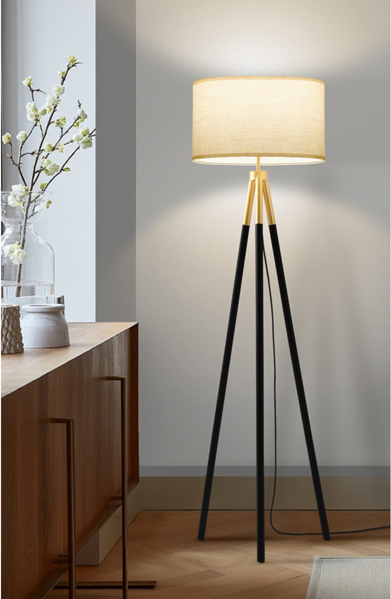 Brightech Levi 61" Modern LED Floor Lamp with Gold Accent, Bulb Included, Alternate, color, Classic Black