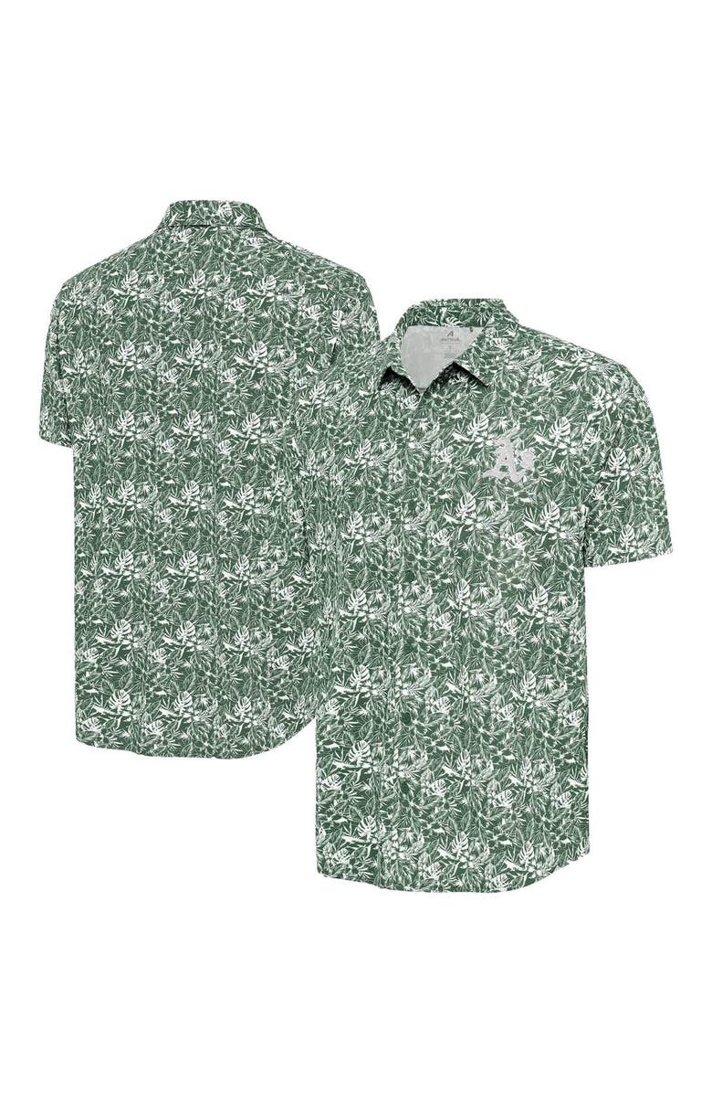 ANTIGUA Men's Antigua Green Athletics Resort Button-Up Shirt, Main, color, Green