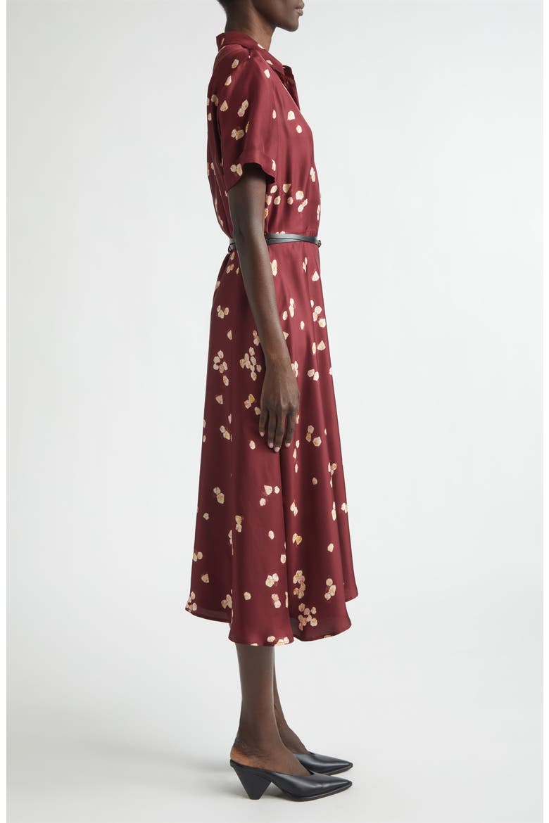 Kiera Petal Print Belted Silk Shirtdress, Alternate, color, MAROON ALLOVER PETALS