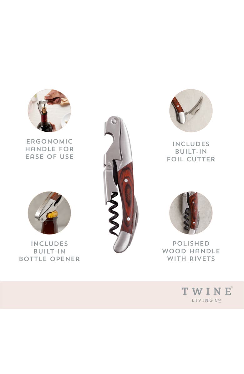 TWINE Wooden Handled Double-Hinged Corkscrew, Alternate, color,