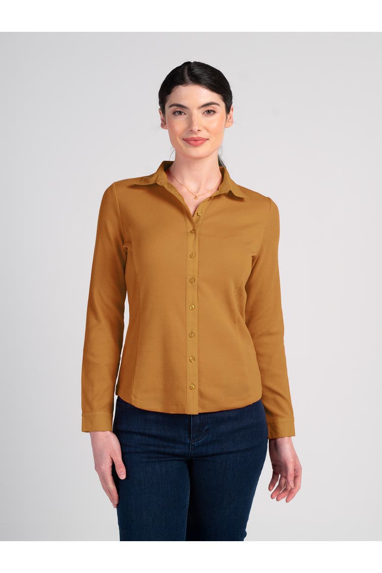 Fitted Long Sleeve Cotton Ribbed Shirt, Main, color, Ginger