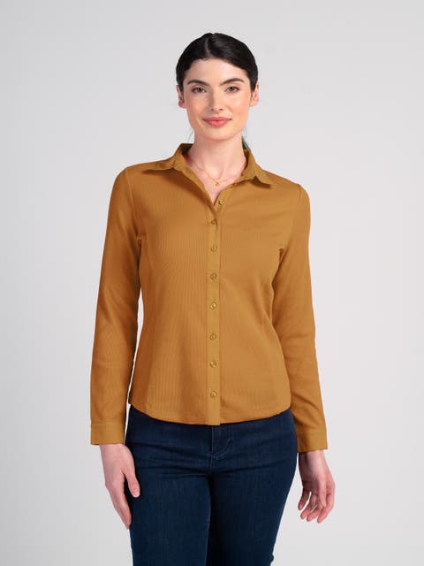Fitted Long Sleeve Cotton Ribbed Shirt
