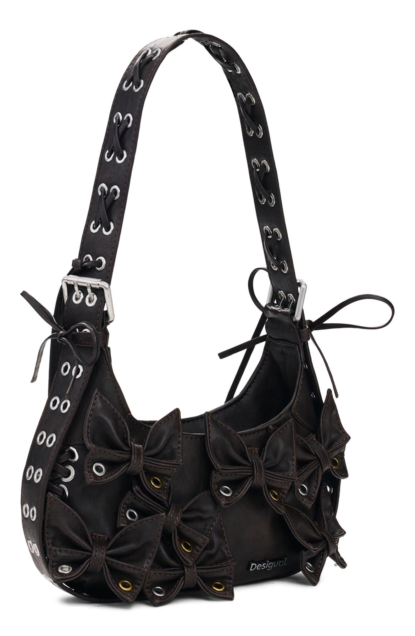 Desigual Small Butterfly Appliqué Handbag, Alternate, color, Brown