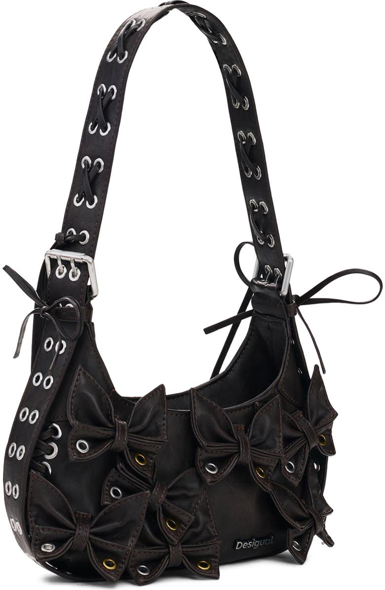 Desigual Small Butterfly Appliqué Handbag, Alternate, color, Brown