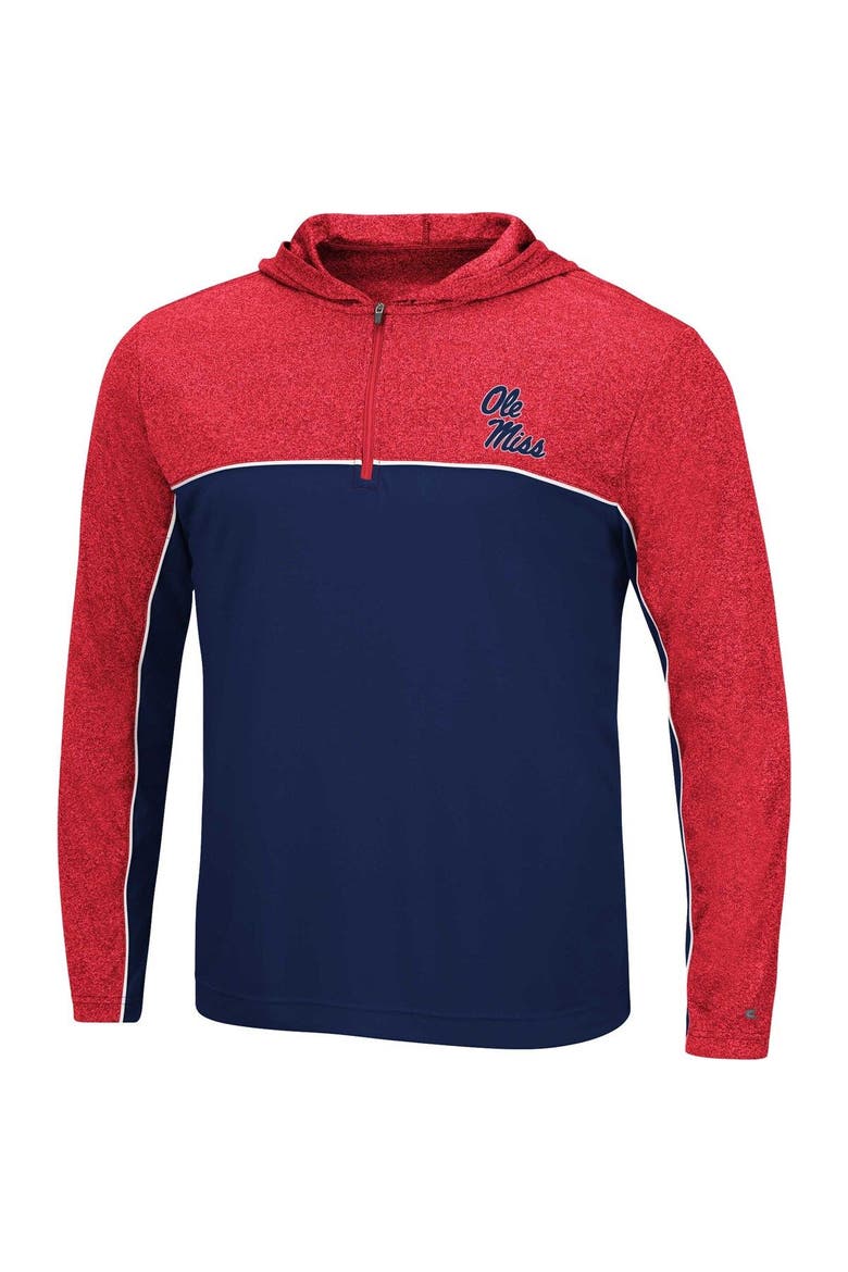 Men's Colosseum Navy/Heathered Red Ole Miss Rebels Flick Quarter-Zip Hoodie Windshirt, Alternate, color, Navy