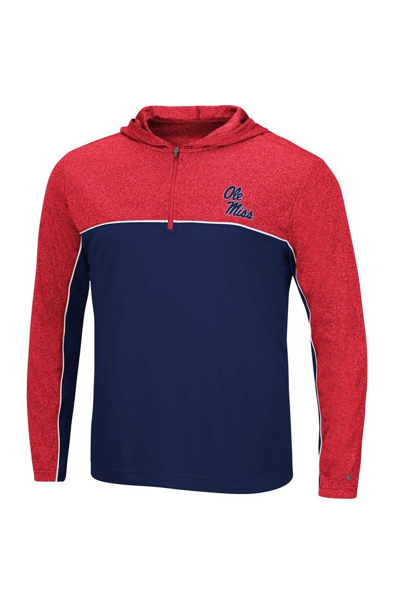 COLOSSEUM Men's Colosseum Navy/Heathered Red Ole Miss Rebels Flick Quarter-Zip Hoodie Windshirt, Alternate, color, 
