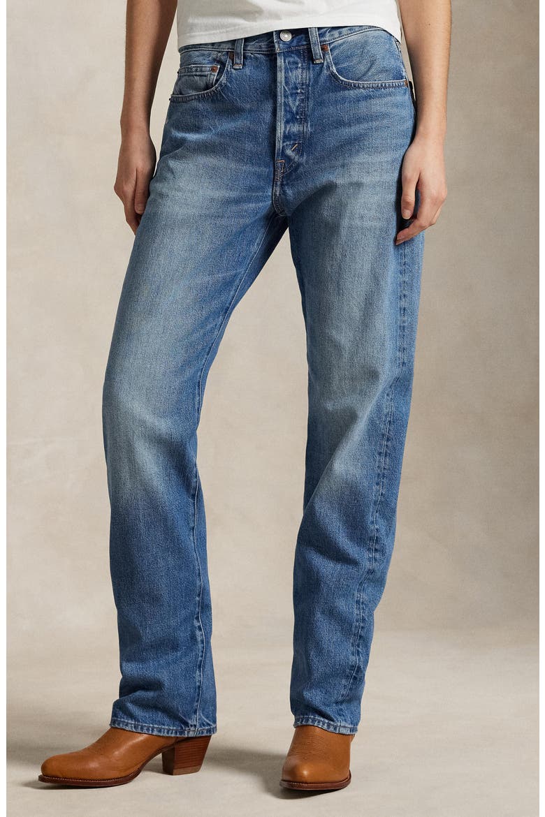 High Waist Relaxed Straight Leg Jeans, Alternate, color, LEBEC WASH