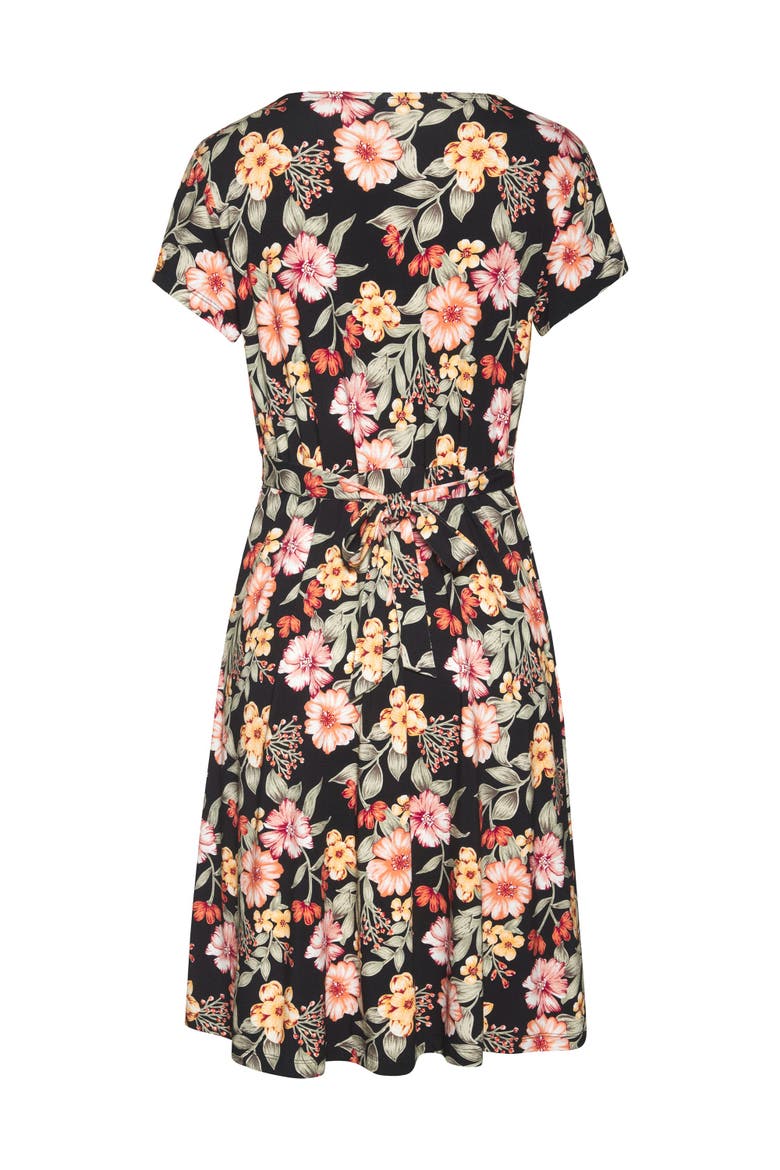 Floral Short Sleeve Dress, Alternate, color, Black Printed