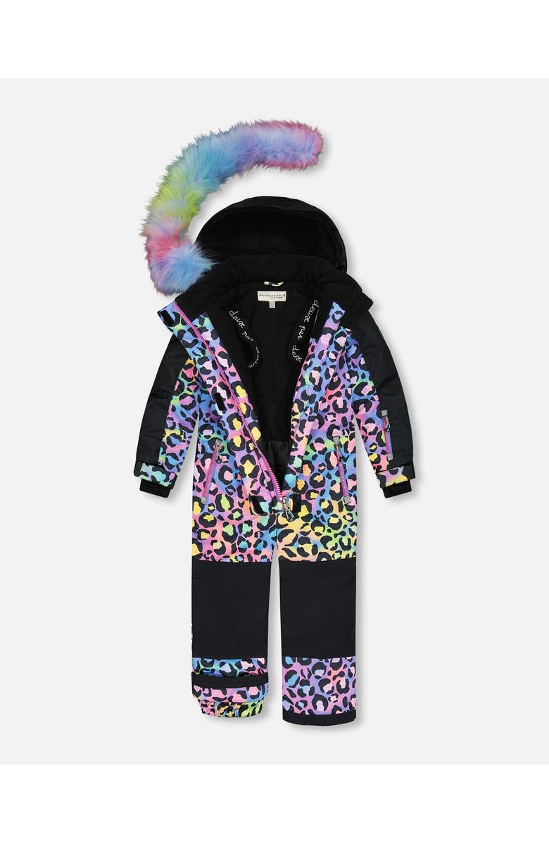 Deux par Deux Little Girl's One Piece Snowsuit Printed Rainbow Leopard, Alternate, color,