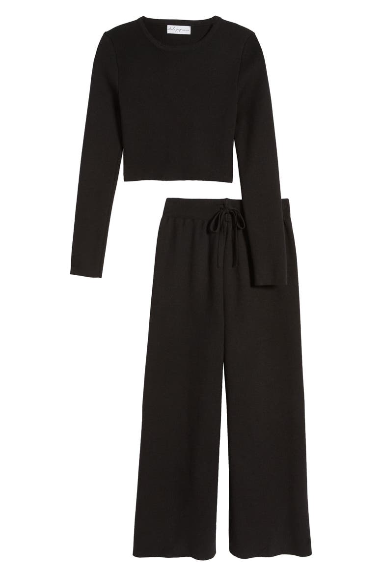 Ayers Long Sleeve Rib Top & Wide Leg Pants, Alternate, color, BLACK