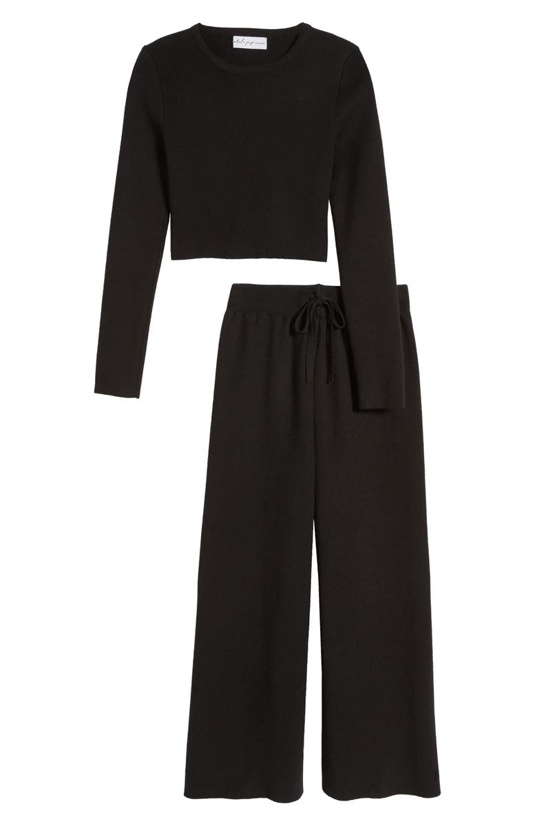Petal & Pup Ayers Long Sleeve Rib Top & Wide Leg Pants, Alternate, color, Black