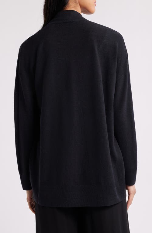 Eileen Fisher Organic Linen Blend Open Front Cardigan In Black