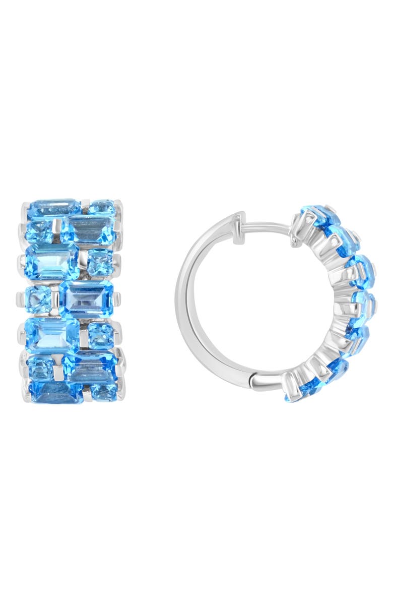 EFFY Sterling Silver Blue Topaz Huggie Hoop Earrings, Main, color, Blue