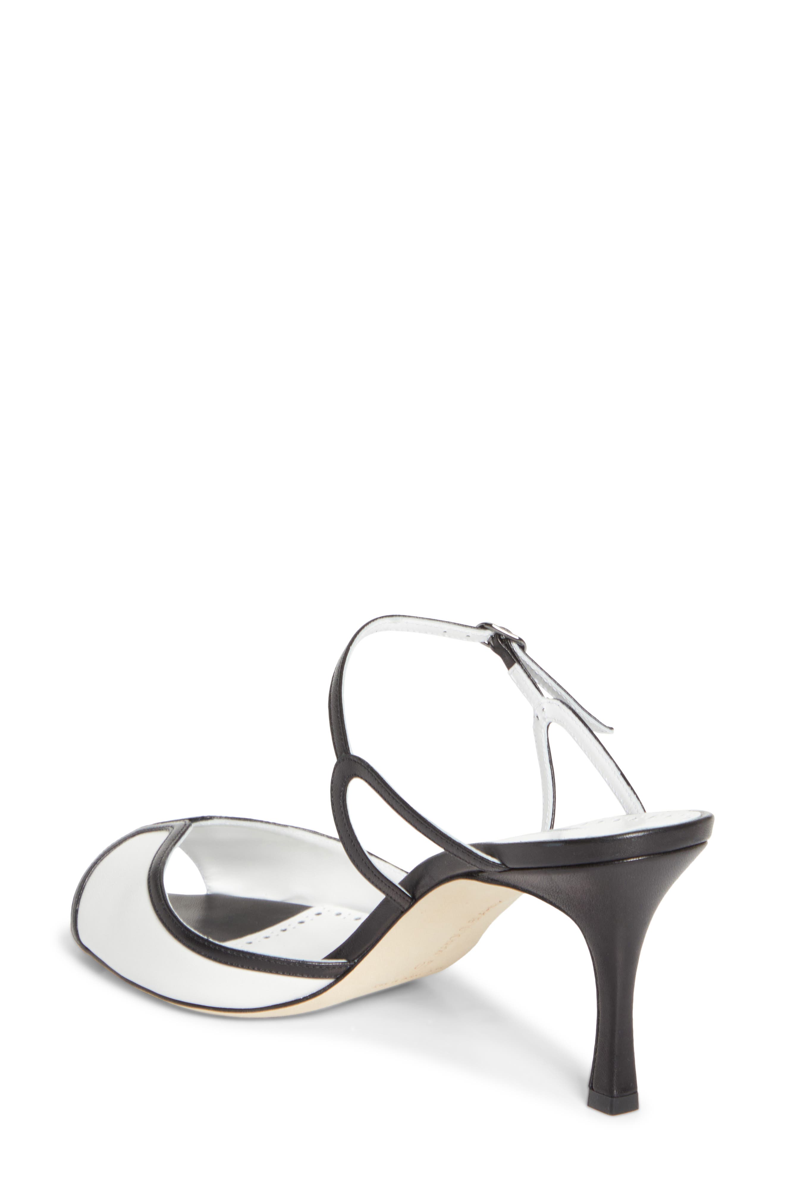Manolo Blahnik Versari Slide Sandal, Alternate, color, White/ Black