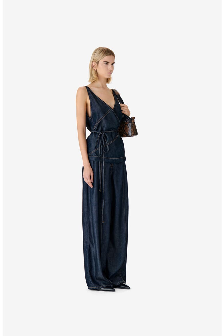 Renata Denim Wrap Top, Alternate, color, Satin Denim