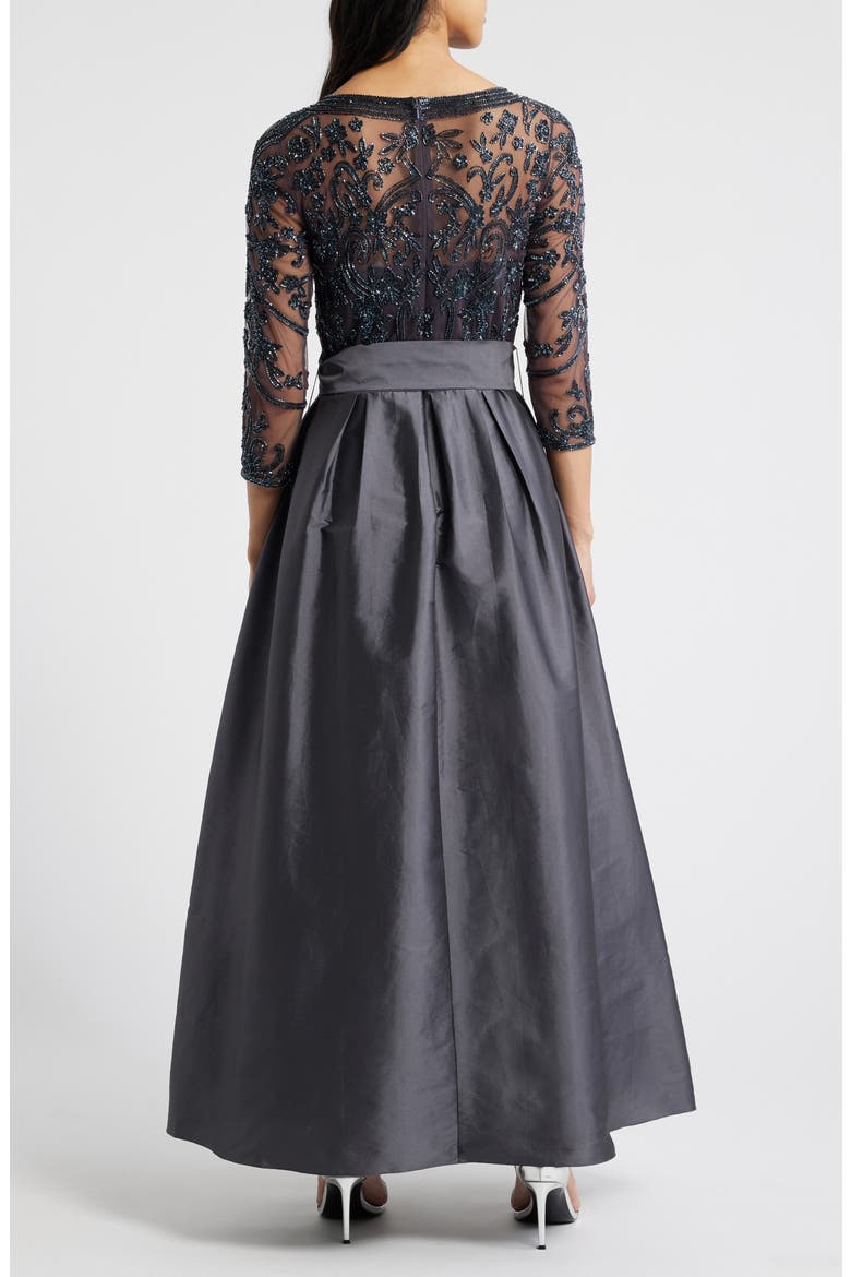 Beaded Illusion Neck Taffeta Cocktail Dress, Alternate, color, SLATE