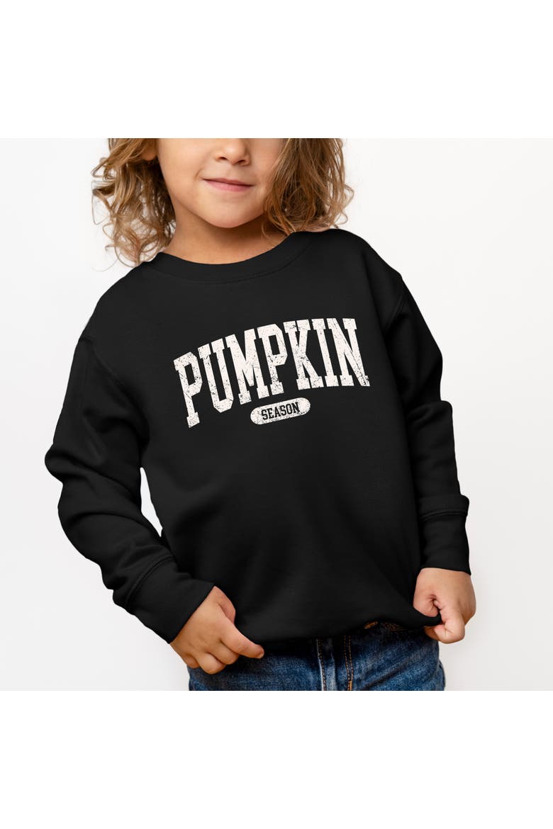 Pumpkin Season Varsity Cream Toddler Graphic Sweatshirt, Main, color, Black