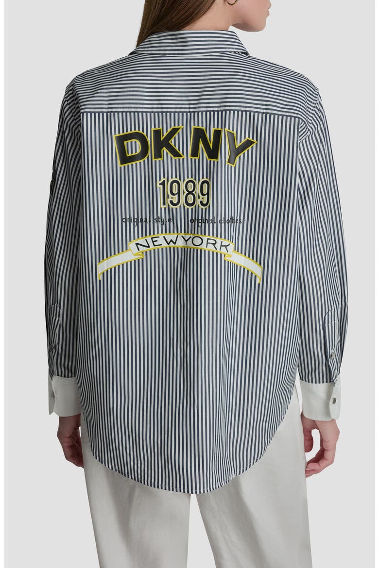 Stripe Logo Button-Up Shirt, Alternate, color, NAVY/WHITE
