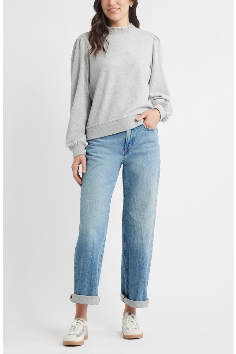 Ruffle Crewneck Sweatshirt, Alternate, color, GREY HEATHER