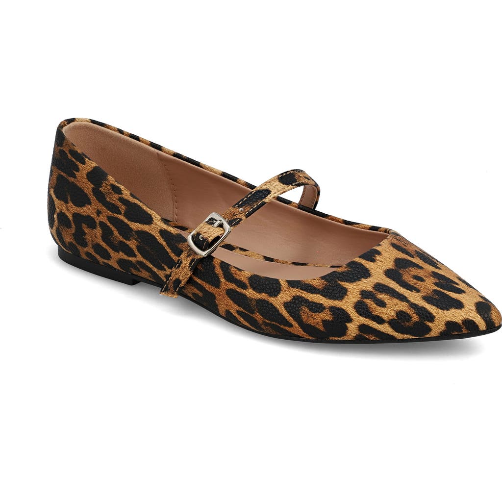 Mia Aviba Mary Jane Pointed Toe Flat In Leopard Print