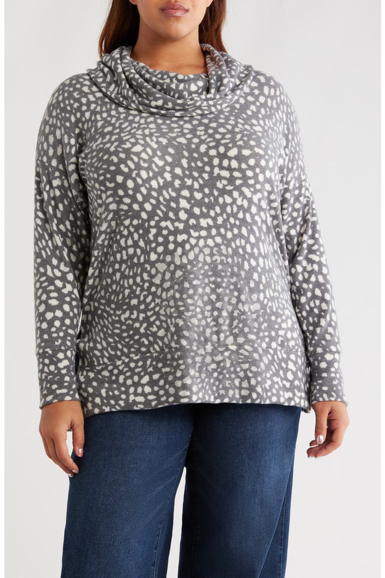 Animal Spot Hacci Knit Cowl Neck Tunic, Main, color, CHARCOAL/ IVORY