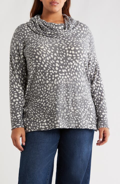 Animal Spot Hacci Knit Cowl Neck Tunic (Plus)