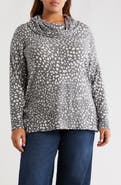 Loveappella Animal Spot Hacci Knit Cowl Neck Tunic
