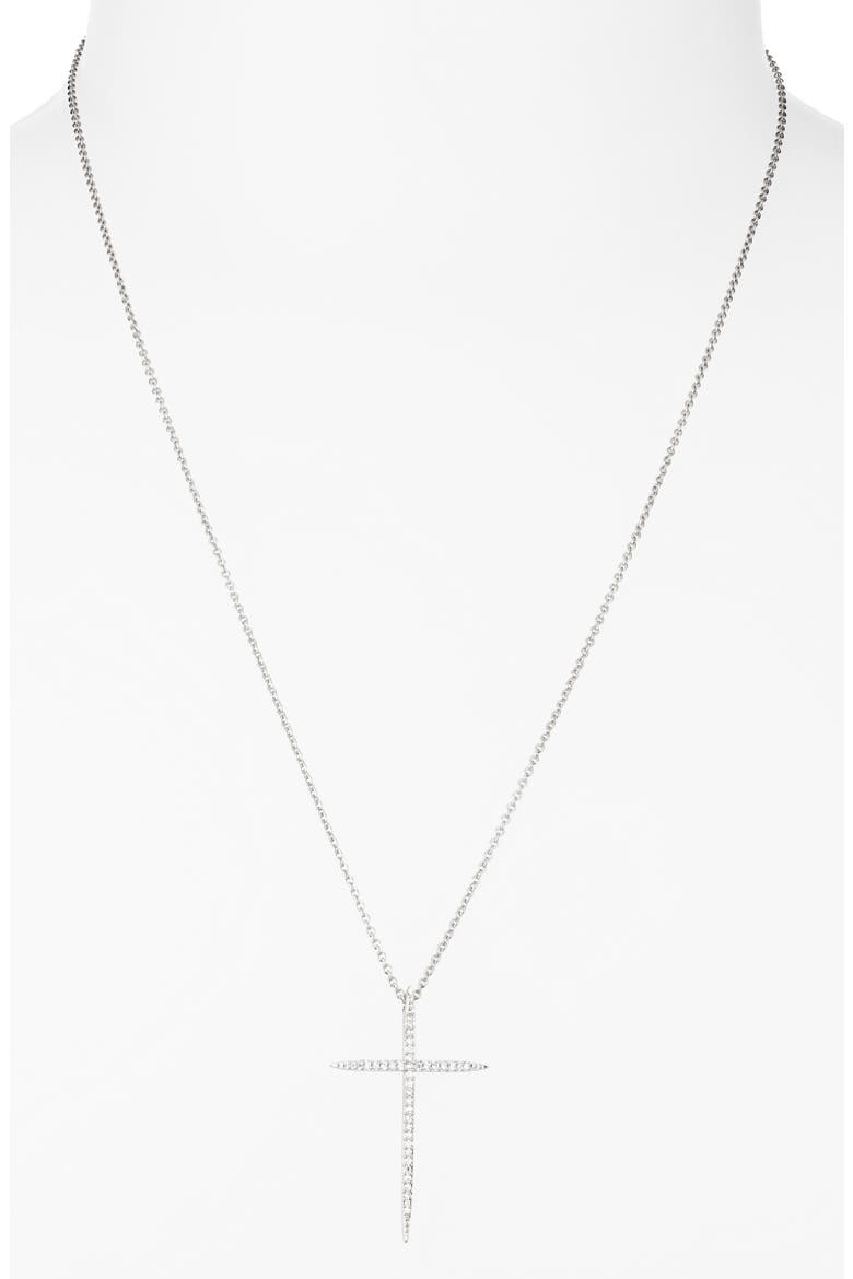 Pavé Cubic Zirconia Cross Pendant Necklace, Alternate, color, RHODIUM