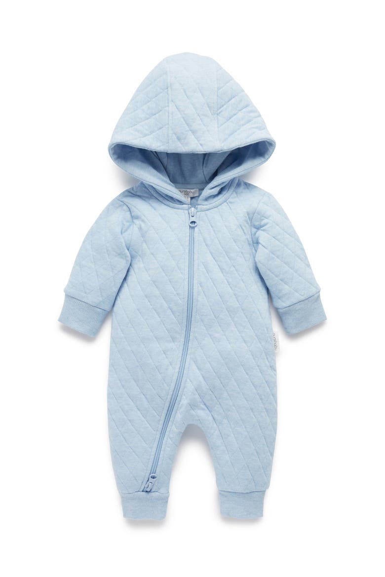 Quilted Hooded Coverall Onsie, Main, color, Pale Blue Melange