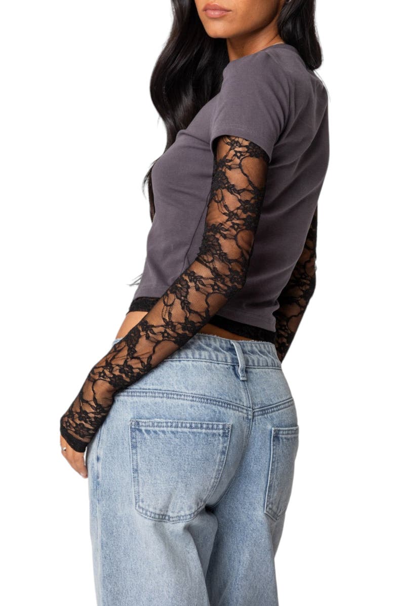 EDIKTED Layered Lace Long Sleeve T-Shirt, Alternate, color, Gray