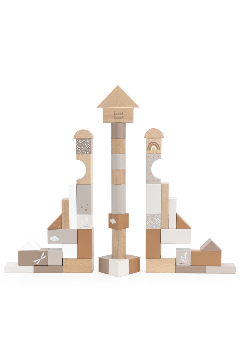 50 Pieces Wooden Blocks Set Stacking Toy, Ages 2+, Alternate, color, Multicolored