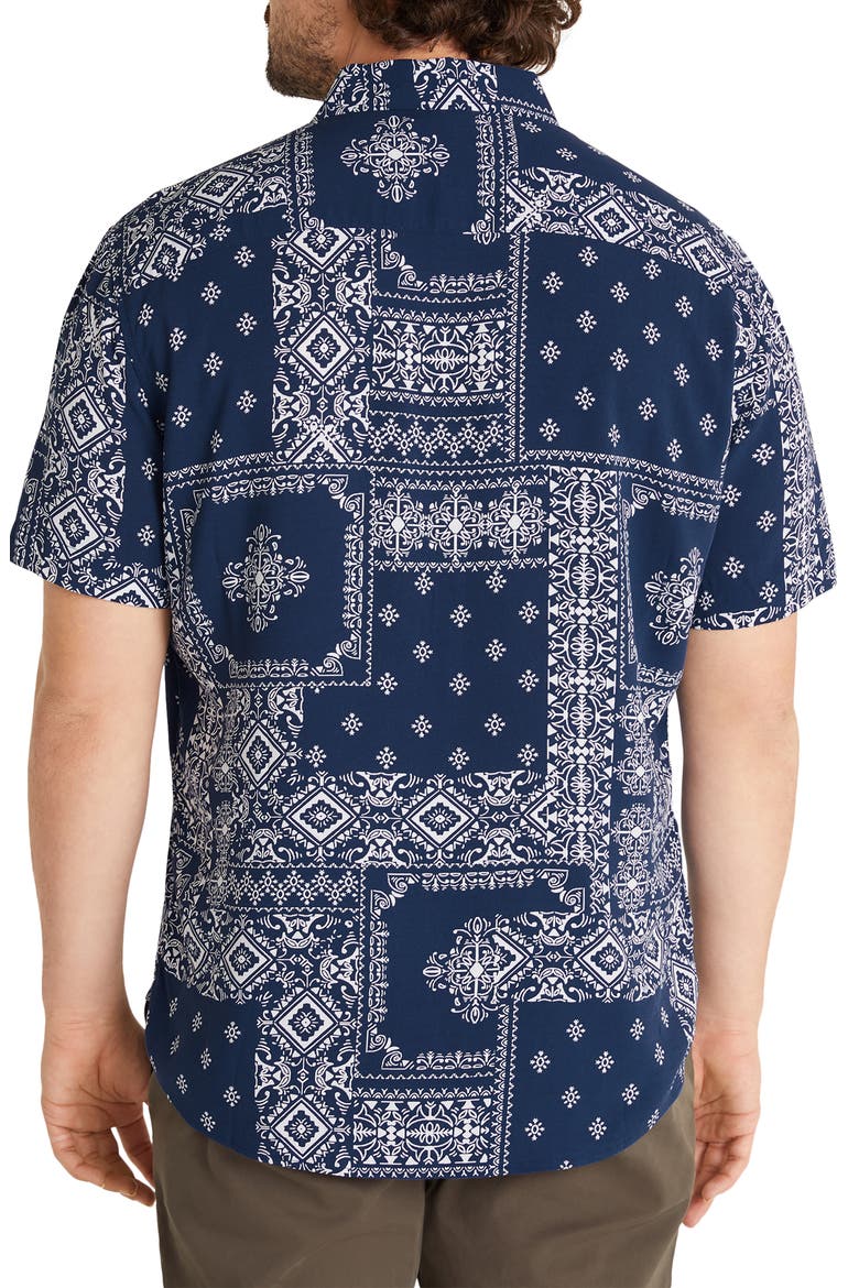 Bandana Print Short Sleeve Button-Up Shirt, Alternate, color, MARINE