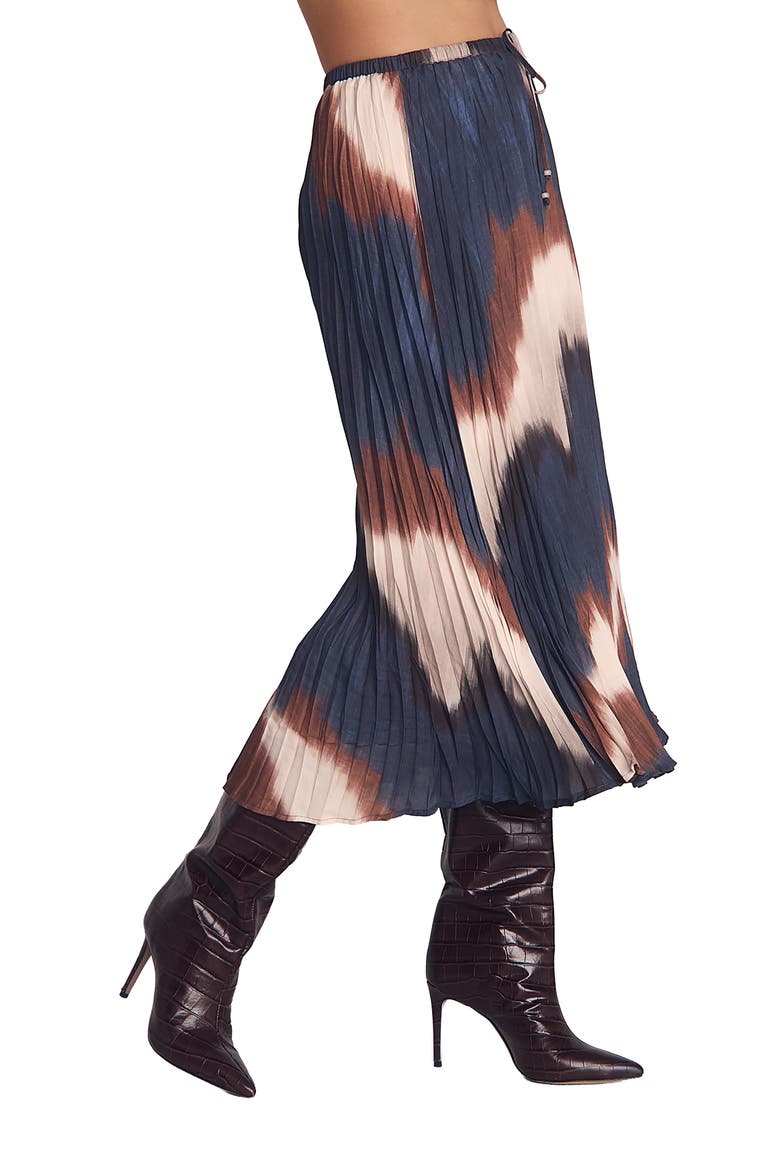 Pleated Midi Skirt, Alternate, color, MIDNIGHT TIDES PRINT