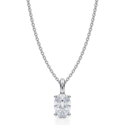 Oval Solitaire Lab Diamond Pendant Necklace 14K 0.75ct