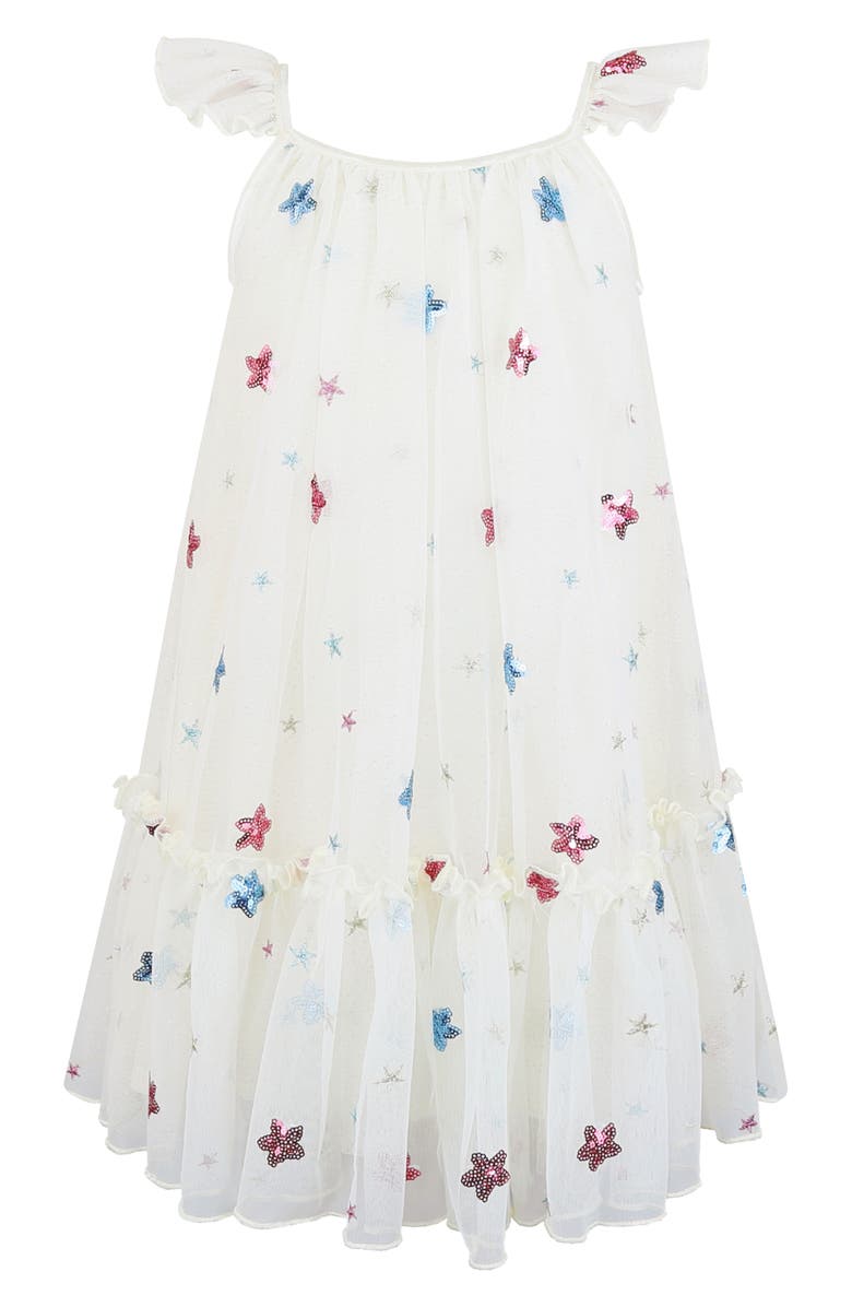 Zunie Kids' Star Sequin Mesh Party Dress, Alternate, color, Ivory
