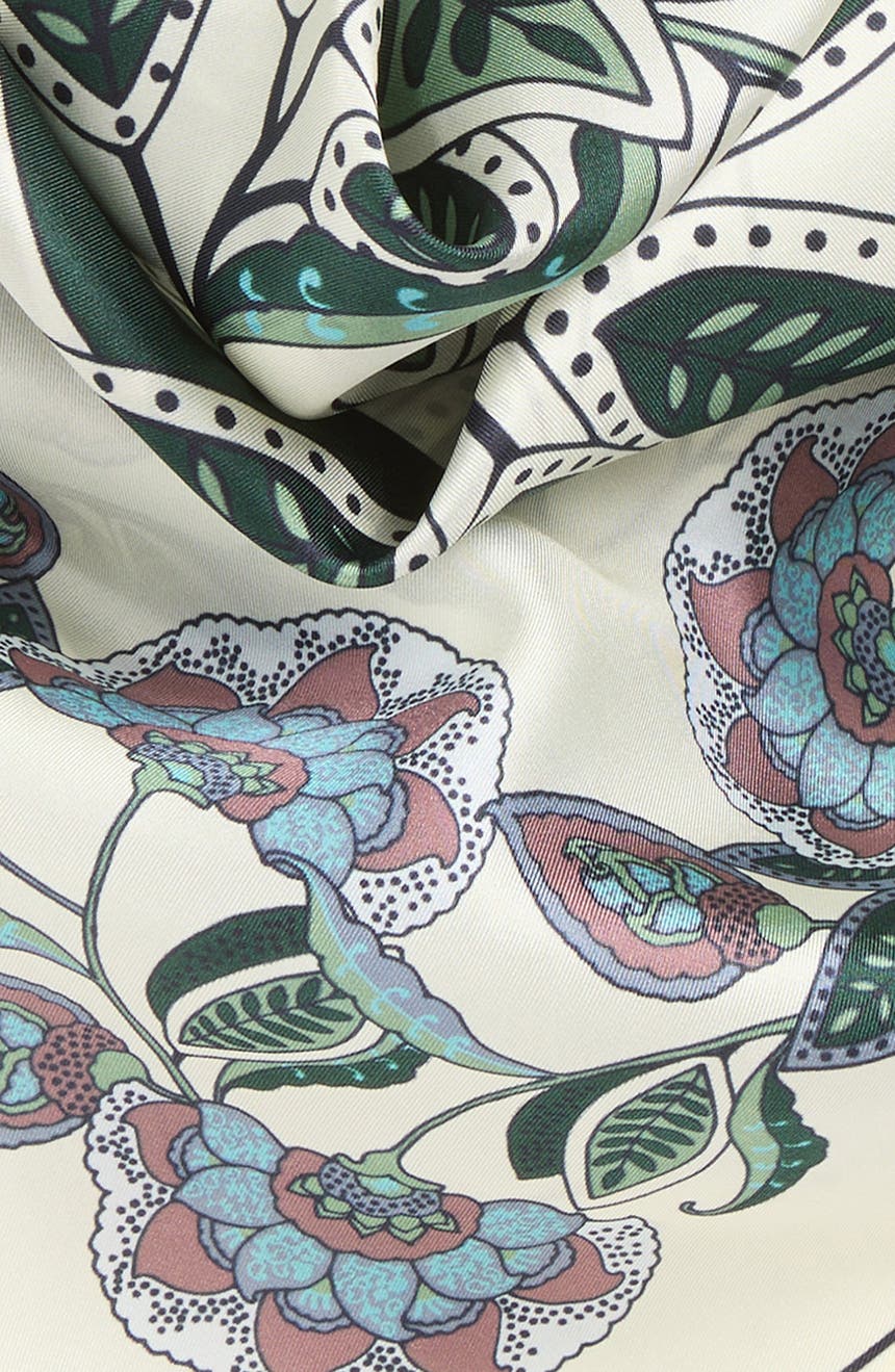Botanical Print Square Silk Scarf