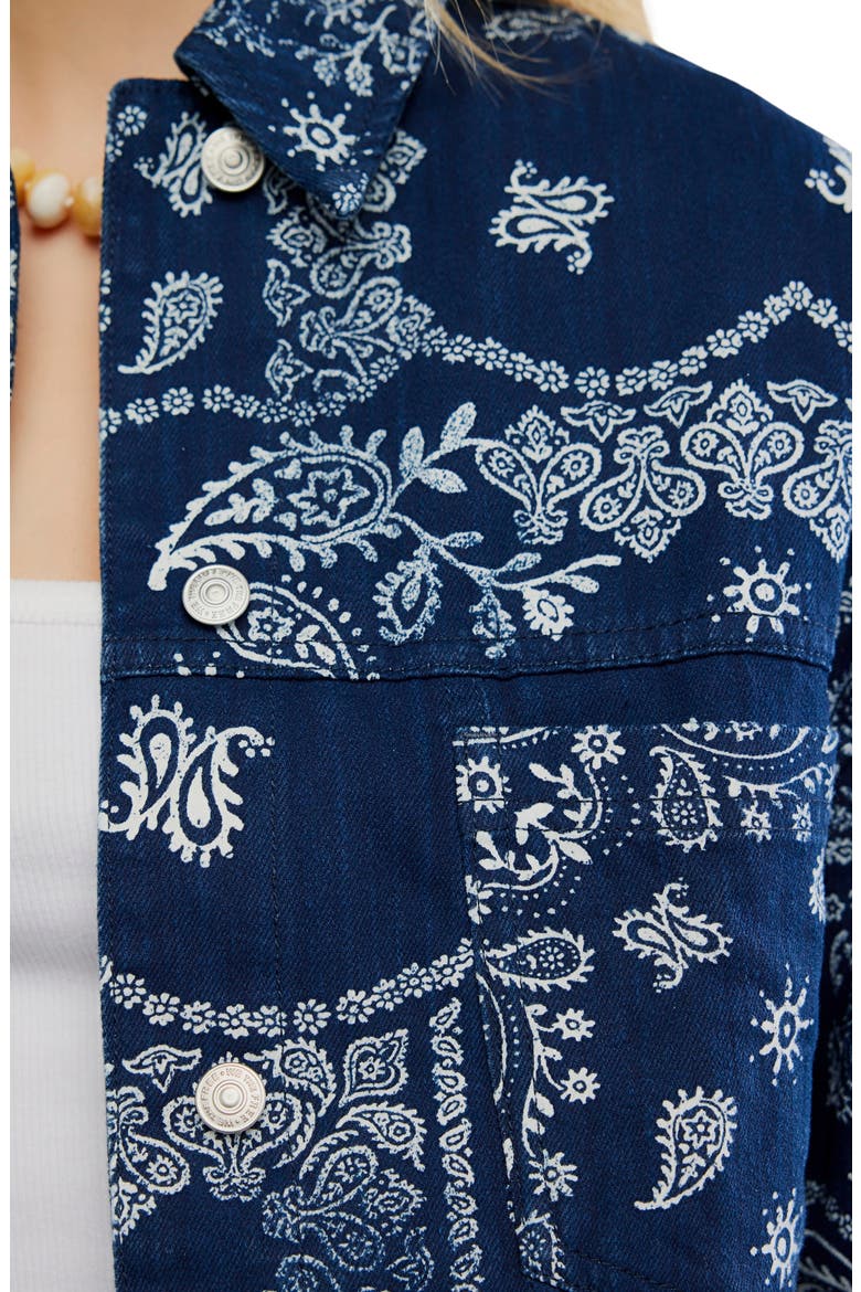 Opal Swing Print Denim Jacket, Alternate, color, NAVY COMBO- BANDANA