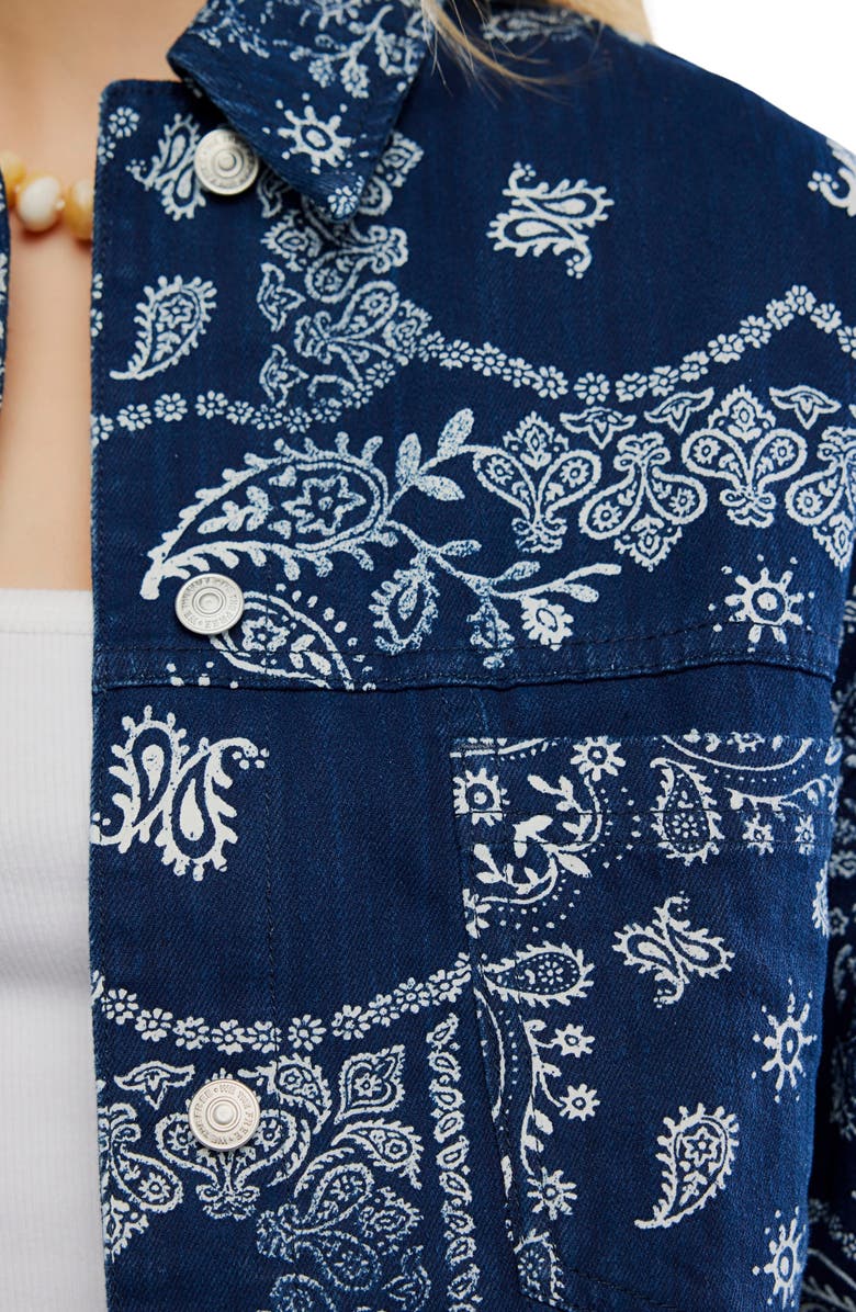 Free People Opal Swing Print Denim Jacket, Alternate, color, Navy Combo- Bandana