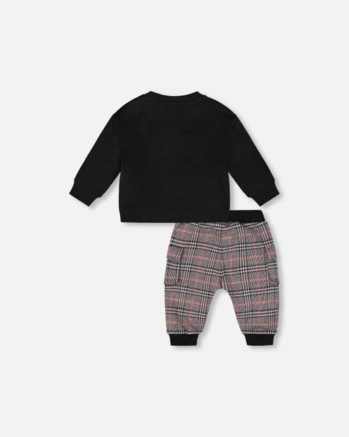 Deux Par Deux Sweater And Cargo Pants Set With Moose Applique In Black