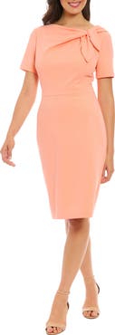 London Times Tie Neck Short Sleeve Sheath Dress