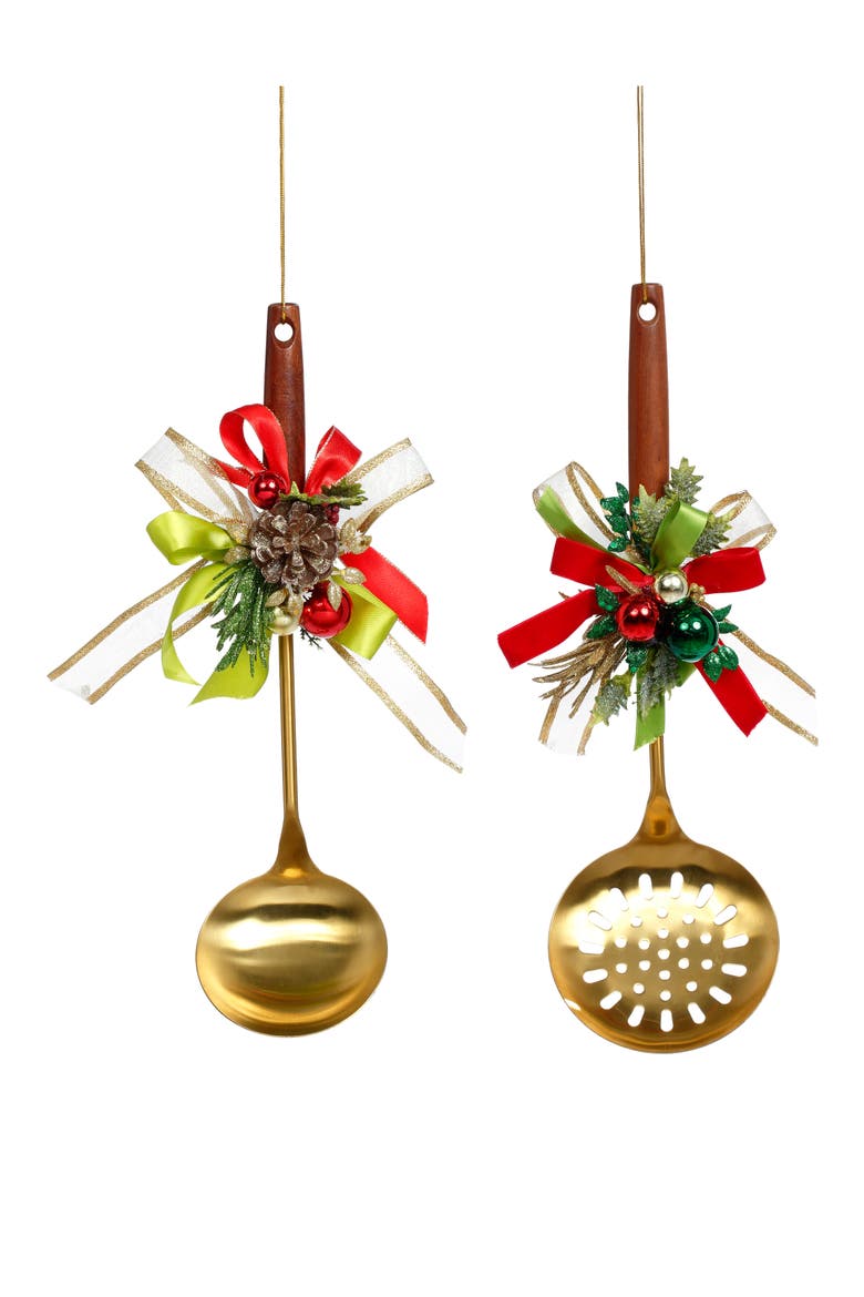 Gold Spoon with Deco Ornament, Set of 2, Main, color, Gold