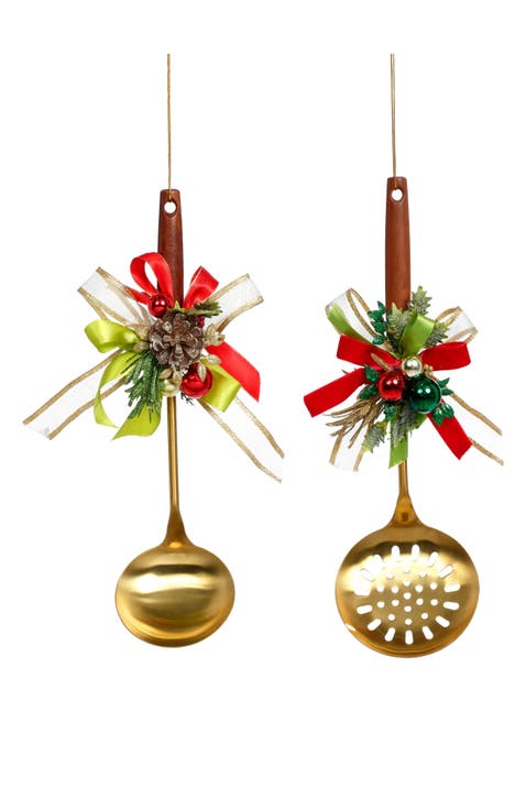 Gold Spoon with Deco Ornament, Set of 2