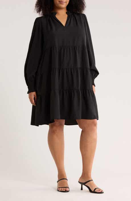 Caslon® Long Sleeve Tiered Crepe Dress