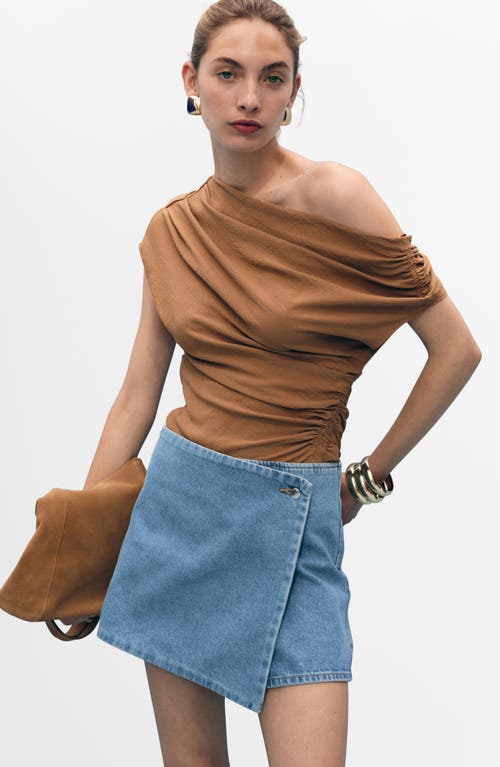 Mango Faux Wrap Denim Skort In Blue