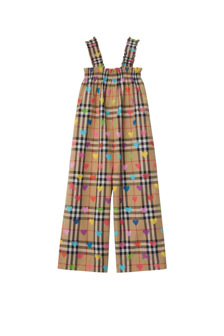 Heart Check Cotton Jumpsuit, Main, color, Sand beige