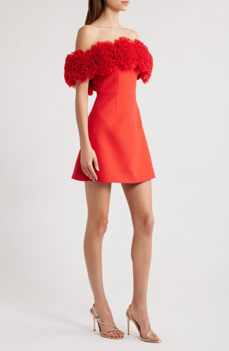 Sonya Moda Nahla Rosette Off the Shoulder Cocktail Minidress, Alternate, color, Sorrento Red