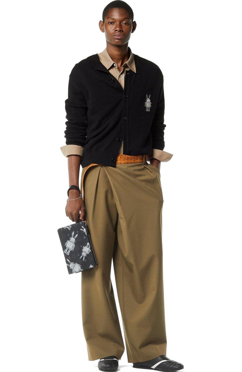 MCM Wristlet Standing Pouch w/ Chain Strap in Rabot Visetos, Main, color, Black