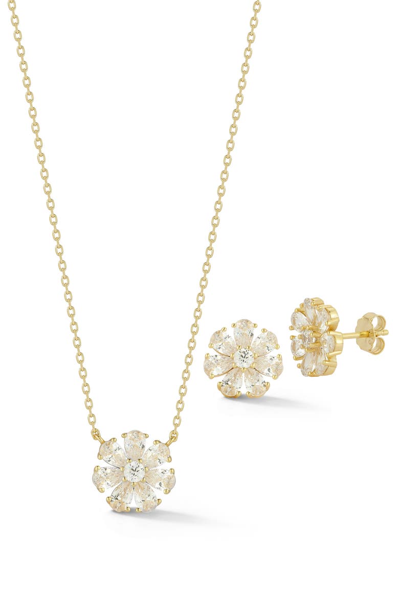 Cubic Zirconia Pendant Necklace & Stud Earrings Set, Main, color, GOLD