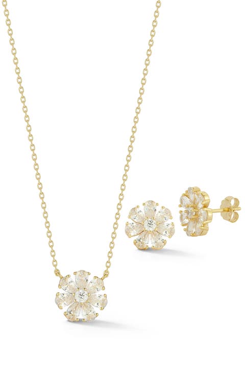 Cubic Zirconia Pendant Necklace & Stud Earrings Set